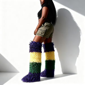 Özelleştirilebilir Büyük Beden Kadın Kışlık Suni Kürk Moğol Diz Üstü Çizmeler Koyun Derisi Diz Üstü Kar Botları - Product Image 4