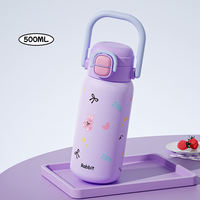 Bouteille de sport isotherme en acier inoxydable de 500 ml pour enfants (garçons et filles) avec poignée, design portable à double ouverture