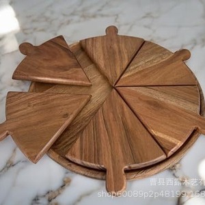 Bandeja de madera para dividir pizzas, divisor de pizzas creativo con asa, bandeja de madera portátil para pizzas para restaurantes al aire libre - Product Image 2