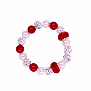 Factory Price Customize Graceful Elastic Stretch Lady Bracelet Jewelry White Red Beads Charms Greek Sorority Women Bracelet