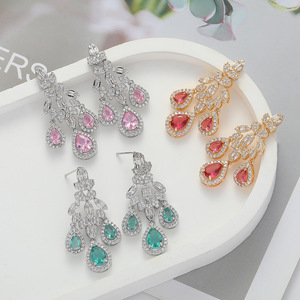 Femmes rétro haut de gamme européen américain Chinoiserie gland boucles <span class=keywords><strong>d</strong></span>'oreilles <span class=keywords><strong>argent</strong></span> aiguille Zircon <span class=keywords><strong>plume</strong></span> haute tendance géométrique - Product Image 2