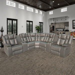 Sofá Esquinero Reclinable Directo <span class=keywords><strong>de</strong></span> Fábrica Frank con Diseño <span class=keywords><strong>de</strong></span> Cuero Transpirable con Nervaduras Verticales para Proyectos <span class=keywords><strong>de</strong></span> Villas y Hoteles <span class=keywords><strong>de</strong></span> Lujo - Product Image 2