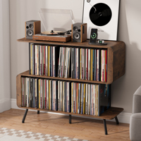 Support rétro en bois pour tourne-disque, meuble de rangement pour vinyles avec étagères, support pour platine pour salon et chambre à coucher