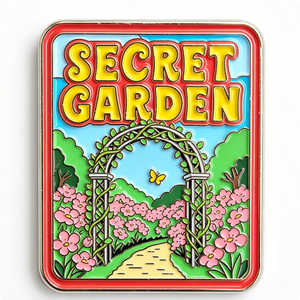 Épinglette en métal Secret Garden, rectangulaire, émail dur, thème floral, objet de collection artistique - Product Image 3