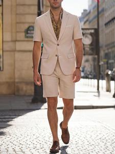 Ensemble de <span class=keywords><strong>costume</strong></span> décontracté tissé à manches courtes pour hommes, vente en gros, 2 pièces, tenues de mariage d'<span class=keywords><strong>été</strong></span>, ensemble blazer et short de luxe - Product Image 4