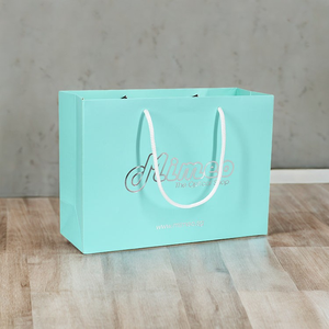 Sac en papier de luxe de style industriel pour cosmétiques, avec impression de votre propre logo, argenté, estampé à chaud, <span class=keywords><strong>bleu</strong></span> <span class=keywords><strong>turquoise</strong></span> - Product Image 1