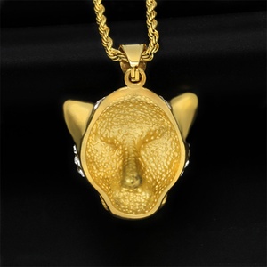 Hiphop Green Eye <b>Crystal</b> Leopard <b>Animal</b> Head Stainless Steel Gold Plated Pendant Necklace - Product Image 4