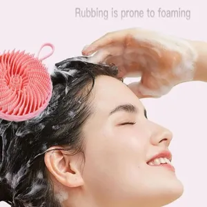 แปรงแชมพูซิลิโคน 2 in 1 รูปทรงดอกบัว แปรงสระผมแบบพกพา หวีสระผมแบบมือถือ แปรงนวดหนังศีรษะสองด้าน สำหรับดูแลเส้นผม - Product Image 4