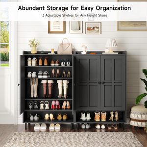 Meuble à chaussures moderne SENYU en bois noir avec 6 étagères, rangement gain de place pour l'entrée, idéal pour l'ameublement de la maison - Product Image 6