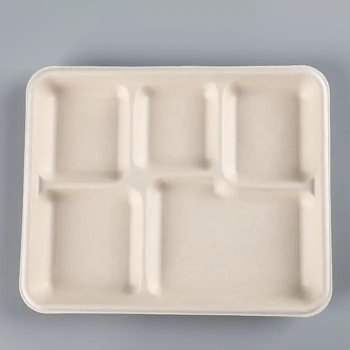 Bandeja de papel com 5 compartimentos descartáveis, bandeja de papel do almoço do prato retangular ecológica