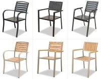 Ensemble de 6 chaises et table pour l'intérieur et l'extérieur, plateau de table en plastique imitation bois avec chaises empilables