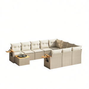 Ensemble de canapés de jardin beige avec coussins, 6 places, en rotin, mobilier d'extérieur, design contemporain - Product Image 1