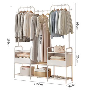 ราวแขวนเสื้อผ้าโลหะพร้อมกล่องเก็บของ ตู้เสื้อผ้าแบบตั้งพื้น ราวแขวนเสื้อผ้าในห้องนอนสำหรับแขวนเสื้อผ้า - Product Image 5