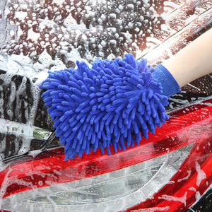 Gants de lavage de voiture en chenille Guanqi, double face en polaire corail, bleus, épais et doublés, outil de nettoyage automobile - Product Image 1