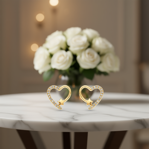 Orecchini a forma di cuore dorato con strass di cristallo a forma di stella per le donne, graziosi gioielli alla moda, regalo in lega placcata oro 18 carati - Product Image 2