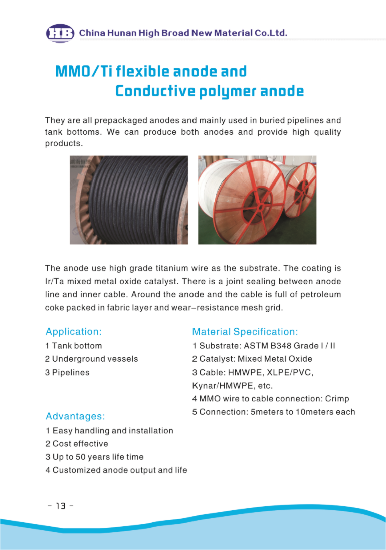 MMO/Ti Flexible Anode rod Conductive Polymer Anode Rod