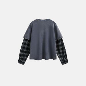 Camiseta KingSen de Alta Calidad, Cuello Redondo, Doble Capa, Mangas a Cuadros, Diseño con Botones, Ecológica, Antiarrugas, 100% Algodón, Estilo Hip Hop - Product Image 5