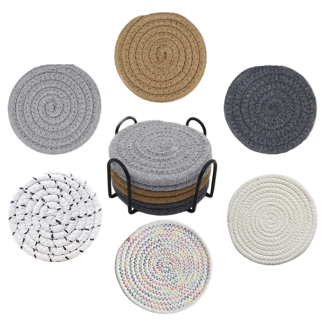 Round Water Absorbent Handmade Braided Cotton String Woven Drink Coasters,Heat-Resistant Table Cup Place Pad Desk Mat