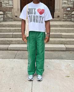 Naylon Trackpants yan çizgili Sweatpants hafif Baggy geniş bacak Jogger serigraf baskı erkekler hızlı kuru eşofman altları - Product Image 3