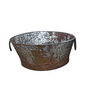 Bac à plantes ovale vintage en acier galvanisé récupéré, seau à glace, bac de jardin, pots décoratifs d'extérieur avec poignées - Product Image 3