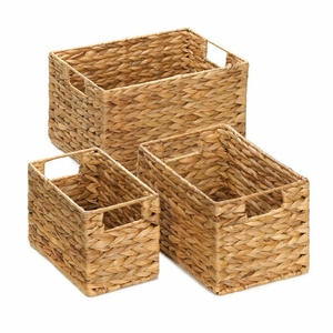 Juego de 3 cestas de almacenamiento de ratán y jacinto de agua tejidas a mano estilo bohemio, organizador de decoración para el hogar, exportación directa de Vietnam - Product Image 5