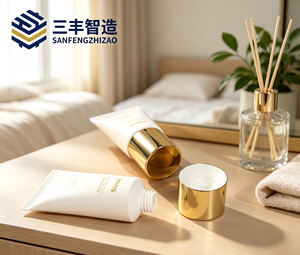 Tubo cosmético blanco con tapa electrochapada en oro metálico para mascarilla facial desprendible - Product Image 4