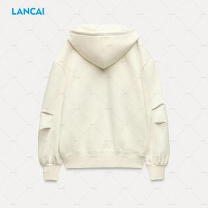 Customized High Quality <b>Women</b> Cotton Terry Blank Full Zip Up Hoodie and Matching Baggy Sweatpants Beige <b>2</b> <b>Piece</b> <b>Set</b> For <b>Women</b> - Product Image 5