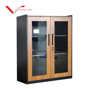 Đẹp Crafted hạt gỗ chuyển 2 Swing cửa kính văn phòng Kim Loại Tủ hồ sơ thép nhà bếp thực phẩm Công cụ lưu trữ tủ thấp - Product Image 4