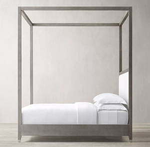 Lit à baldaquin en bois massif de style américain RH personnalisé Rhoohill, chambre à coucher moderne, cuir gaufré shagreen, lit queen-size fait à la main pour hôtel - Product Image 6