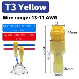 Connecteur T-Tap jaune T3 13-11AWG robuste - Terminal IDC à raccordement rapide pour réparation automobile et éclairage (sortie d'usine) - Product Image 4