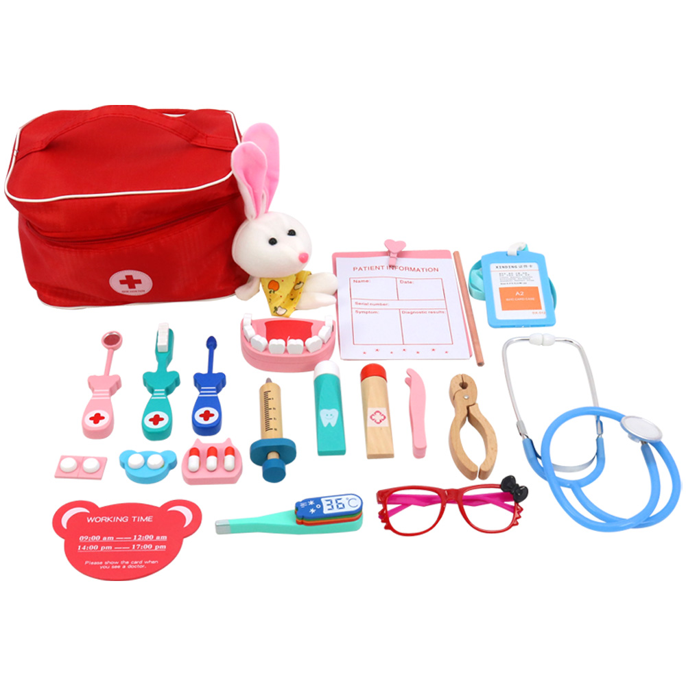 Игрушка-врач Qilong, комплект доктора для ролевых игр, деревянный медицинский набор, футляр для ролевых игр, дошкольные игрушки