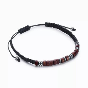 Bracelet d'amitié tissé ajustable fait main avec <span class=keywords><strong>code</strong></span> <span class=keywords><strong>Morse</strong></span> personnalisé, carte aimantée, perles en pierre noire et en bois, bijoux inspirants - Product Image 4