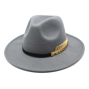Chapeau Fedora en imitation laine pour femmes, décoration en plumes dorées européennes et américaines, style jazz, automne-hiver, <span class=keywords><strong>vintage</strong></span> britannique - Product Image 5