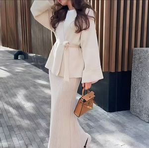 Conjunto de Dos Piezas de Suéter Elegante para Mujer de Otoño/Invierno, Cárdigan de Punto con Cuello en V y Mangas Anchas, <span class=keywords><strong>Falda</strong></span> Larga Ajustada a <span class=keywords><strong>Media</strong></span> Pierna - Product Image 5