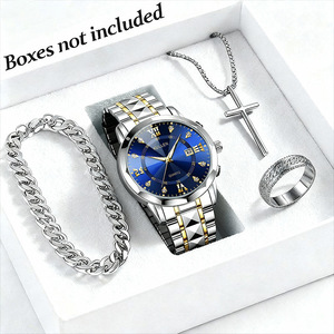 Ensemble de montres et bijoux en acier inoxydable plaqué or pour homme, avec bracelet et croix, idéal pour les affaires et comme <span class=keywords><strong>cadeau</strong></span>. - Product Image 5