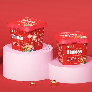 1L 30 ounce <b>Plastic</b> sweet snack chocolate storage Air Tight <b>Container</b> <b>With</b> <b>Lids</b> IML Chinese New year RED square box - Product Image 5