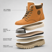 Bottes de travail en cuir véritable mi-montantes de haute qualité OEM Chine, avec fourrure, embout en acier anti-écrasement, chaussures de sécurité hiver pour hommes, femmes et unisexe
