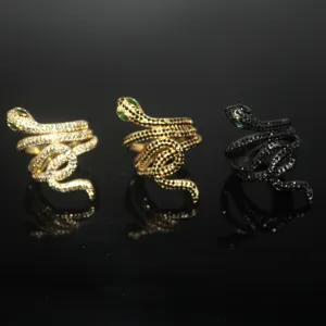 BMZ ajustável duplo IP ouro chapeamento gelado pedra cobra anel python