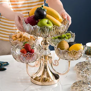 Cam lüks metal altın meyve sepeti kapaklı cam kristal orta doğu meyve tabağı fındık ve kurutulmuş meyveler tepsisi