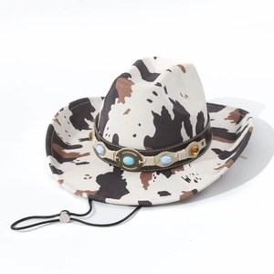 Mignon rétro PU Western Cowboy chapeau marron vache imprimer grande <span class=keywords><strong>corniche</strong></span> respirant filet extérieur crème solaire pêche décontracté unisexe seau chapeau - Product Image 6