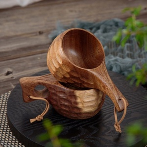 Nouveau Style fait à la main oeuf thé lait sac à dos Camping Bushcraft boire Portable Acacia tasse en bois avec poignée tasse en bois - Product Image 3
