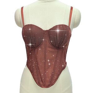 <span class=keywords><strong>Bustier</strong></span> Halter Camisole sans dos en maille ajourée transparente <span class=keywords><strong>à</strong></span> sequins, sexy, fin, <span class=keywords><strong>à</strong></span> armature en os de poisson, rouge pailleté, corset sans couture - Product Image 5
