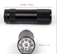 Lampe torche UV portable 9 LED, lumière noire 395nm, lampe ultraviolette pour le durcissement de la résine, le durcissement du vernis à ongles, l'art, les bijoux et les tests