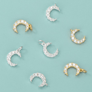 Haute qualité S925 pendentif en argent Sterling plaqué pavé Zircon <span class=keywords><strong>lune</strong></span> pendentif pour <span class=keywords><strong>collier</strong></span> <span class=keywords><strong>à</strong></span> faire soi-même Bracelet boucle d'oreille accessoires - Product Image 1