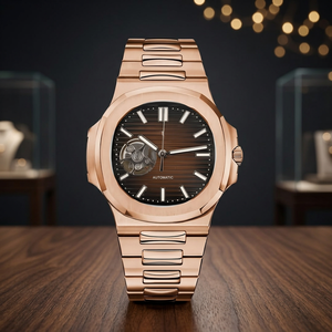 Montre analogique de sport et d'affaires SEIKO NH38 avec mouvement S-Logo, bracelet en cuir et acier inoxydable, verre saphir, couleur rose, noir, marron - Product Image 2