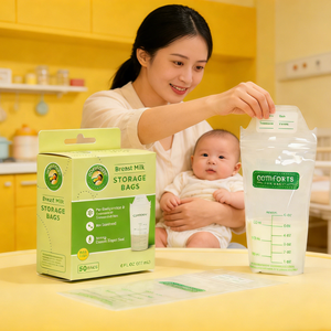 Sachets de conservation du lait maternel de 6 oz, pochettes verticales avec bec verseur, résistantes au congélateur, fermeture éclair sécurisée, impression personnalisée pour le stockage et la congélation du lait maternel - Product Image 2