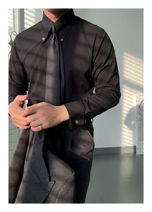 <span class=keywords><strong>Chemise</strong></span> <span class=keywords><strong>italienne</strong></span> de style gentleman à col long boutonné, poignets mousquetaires, coupe ajustée, infroissable, couleur unie, pour affaires - Product Image 4