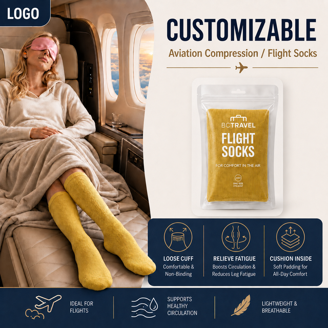 Disposable Knitted Crew Tube Breathable Eco-Friendly Winter Airline Travel Socks with Quick Dry Bottom and Cuff Design