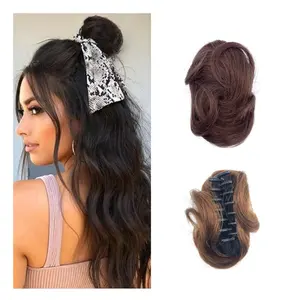 Clip Messy Bun Grab Card Human Hair Bun Scrunchies Wavy Curly Ponytail Human Hair Extensions