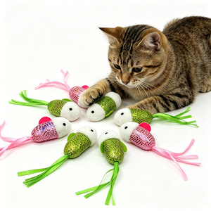 Souris en peluche scintillante laser avec ruban coloré et pompon, jouet interactif pour chaton, divertissement autonome - Product Image 3